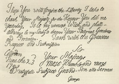 Brief van George III aan zijn grootvader de koning, 23 juni 1749, gepubliceerd in 