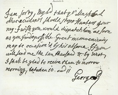 Brief van George II aan de hertog van Newcastle, 1759, gepubliceerd in 