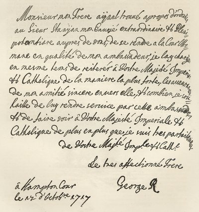 Brief van George I aan Karel VI, 1717, gepubliceerd in 