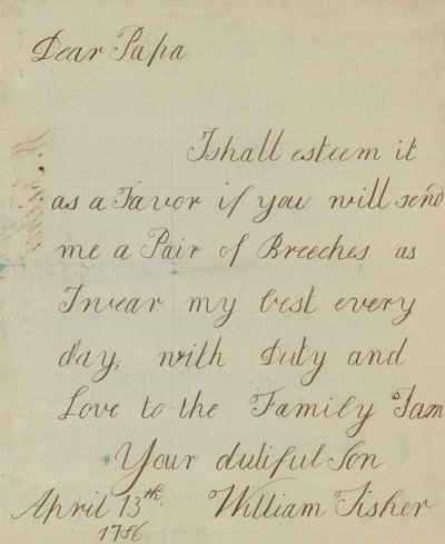 Brief van William Fisher (handtekening) door English School
