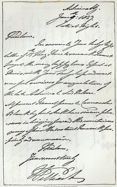 Brief van Willem IV aan Lady Nelson, 1827, gepubliceerd in 