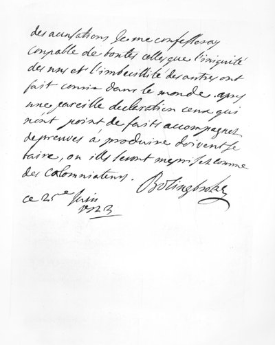 Brief gestuurd door Lord Bolingbroke aan de Abbé Alari (litho) door English School
