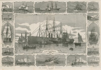 Leviathan 1858; montage van beelden die de voortgang van de stoomnavigatie tonen door English School