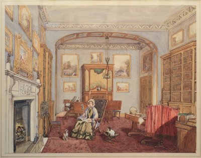 Bibliotheek - Muziekkamer met de Northwick Bacchus en Ariadne naar Titiaan, ca. 1830 door English School