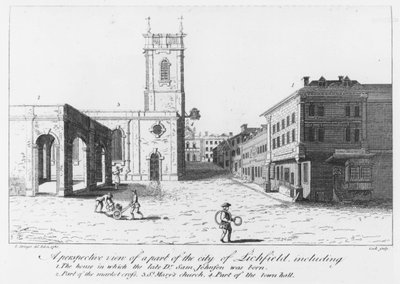 Lichfield, de geboorteplaats van Dr. Johnson (gravure) door English School