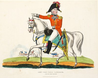 Luitenant-generaal Lord Linedock, uitgegeven door Richard Evans, gegraveerd door Romney, illustratie uit Een Historisch Verslag van de Slag bij Waterloo door William Mudford, 1816 door English School