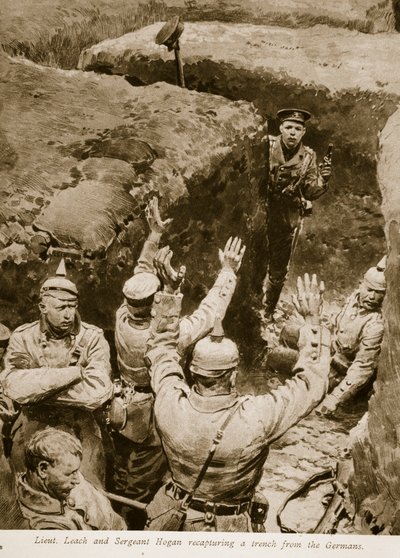 Luitenant Leach en sergeant Hogan heroveren een loopgraaf van de Duitsers door English School
