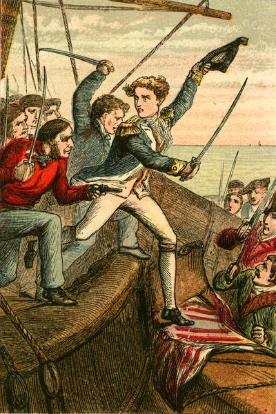 Luitenant Lydiard aan het hoofd van de boarders door English School