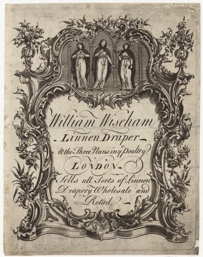 Linnenhandelaar, William Wiseham, handelskaart door English School