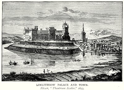 Linlithgow Paleis en Stad (gravure) door English School