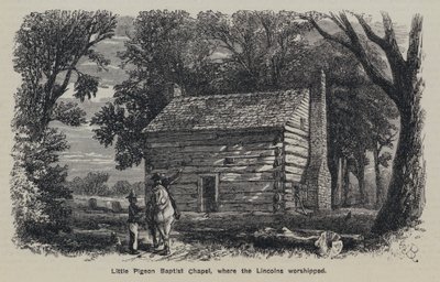 Little Pigeon Baptist Chapel, waar de Lincolns aanbaden (gravure) door English School