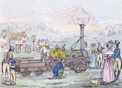 Locomotief, de Rocket in 1830, gebouwd door George Stephenson (1781-1848) door English School
