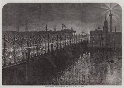 London Bridge verlicht op de Nacht van de 10e Inst (gravure) door English School
