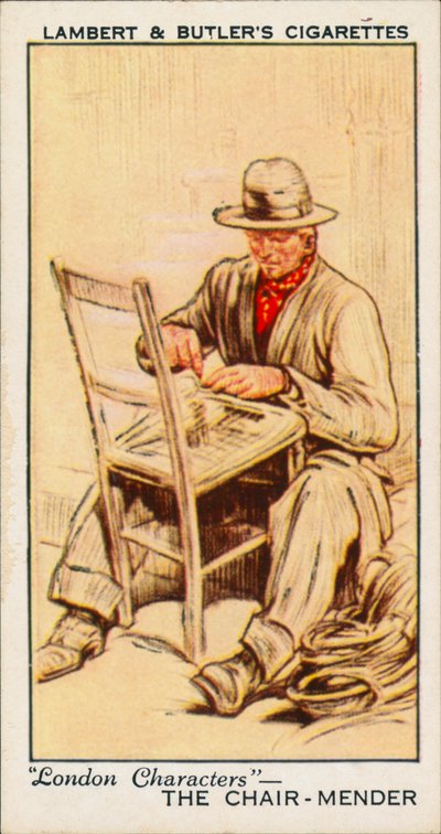 Londense personages: De Stoelmenger (kleurenlitho) door English School