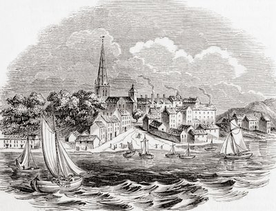 Londonderry, Noord-Ierland, uit Old England: A Pictorial Museum, pub. 1847 door English School