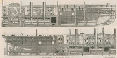 Longitudinale doorsnede van het Leviathan stoomschip door English School