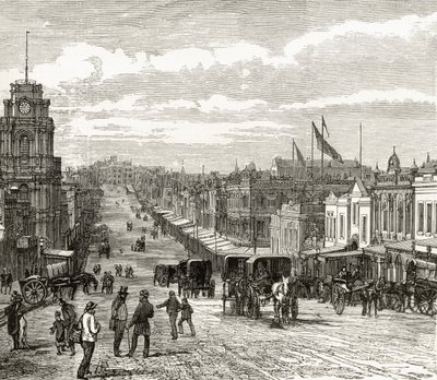 Kijkend naar het oosten langs Bourke Street, Melbourne, c.1880, uit 