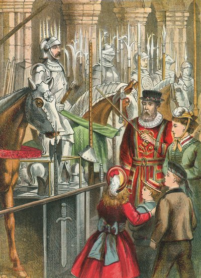 Kijken naar harnassen in de Tower of London door English School
