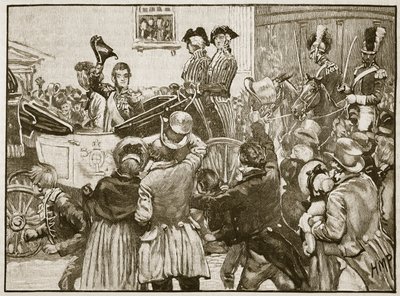 Lord Anglesey verlaat Ierland, Kingstown, 1828, illustratie uit Cassells Geïllustreerde Geschiedenis van Engeland door English School