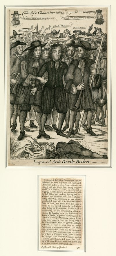 Lord Chancellor Jefferies gearresteerd in Wapping door English School