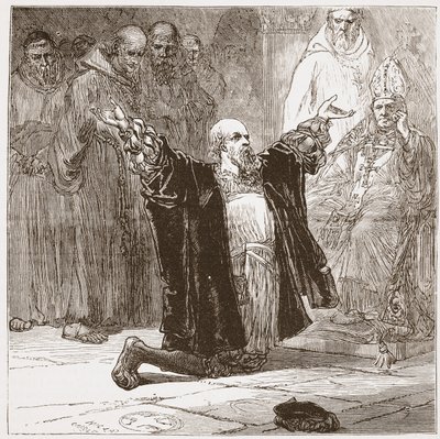 Lord Cobham voor de Bisschoppen, illustratie uit De Geschiedenis van het Protestantisme door James Aitken Wylie, 1878 door English School