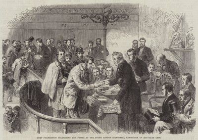 Lord Palmerston reikt de Prijzen uit op de South London Industrial Exhibition afgelopen zaterdag door English School