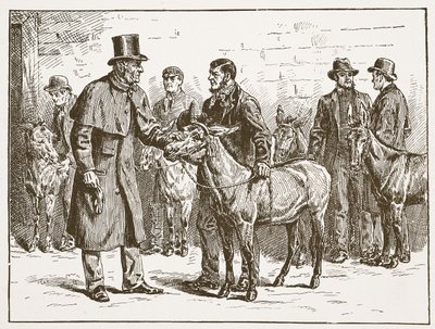 Lord Shaftesbury inspecteert een ezelshow van een straatventer, illustratie uit De Kerk van Engeland: Een Geschiedenis voor het Volk door H.D.M. Spence-Jones door English School