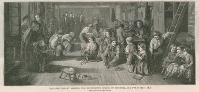 Lord Shaftesbury bezoekt de Westminster School of Industry, Old Pye Street, Londen, 1846 door English School