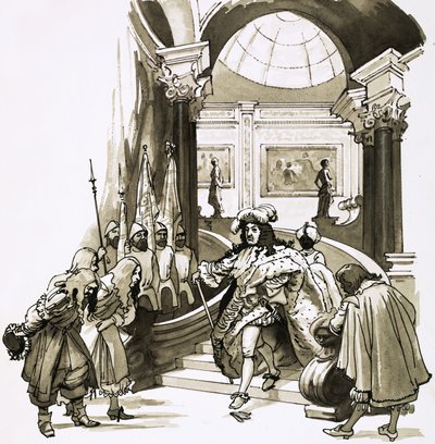 Lodewijk XIV daalt de trap af in Versailles door English School