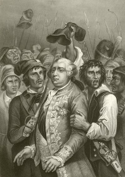 Lodewijk XVI bedreigd door de menigte tijdens hun bezoek aan de Tuilerieën door English School