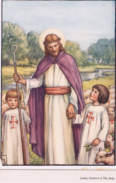 Liefdevolle herder van uw schapen, illustratie uit The Childrens Book of Hymns, 1929 door English School