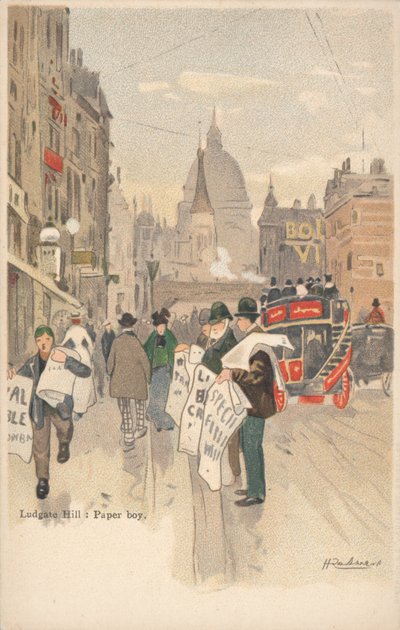 Ludgate Hill, Londen, krantenjongen door English School