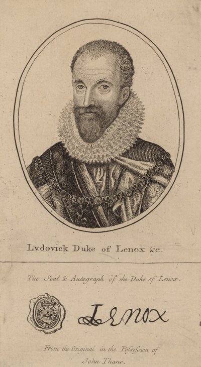 Ludovick Hertog van Lenox; portret en handtekening door English School