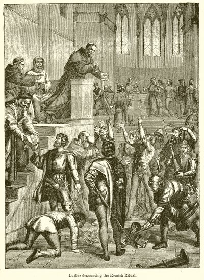 Luther die het Romeinse ritueel veroordeelt door English School