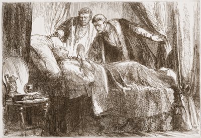 Luther op zijn sterfbed, illustratie uit De Geschiedenis van het Protestantisme door James Aitken Wylie, gepubliceerd in 1878 door English School