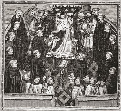 Lydgate presenteert zijn boek aan koning Hendrik V, uit 
