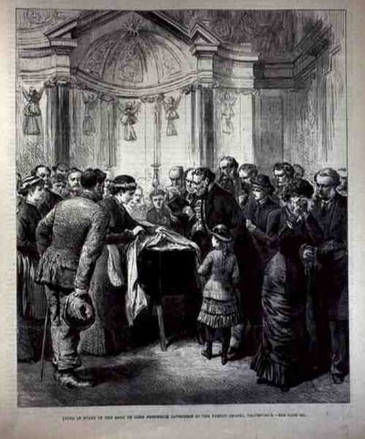 Lijkstaat, het lichaam van Lord Frederick Cavendish (1836-82) in de familiekapel, Chatsworth door English School