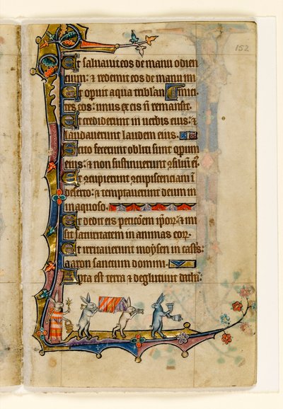 Een konijnenbegrafenisstoet, marginale decoratie uit de Macclesfield Psalter, Gebruik van Sarum, Oost-Anglia, ca. 1330 door English School