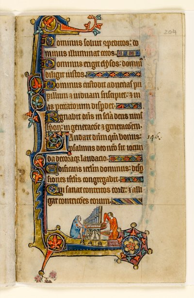 Een orgel bespelen, marginale decoratie uit de Macclesfield Psalter, Gebruik van Sarum, Oost-Anglia, ca. 1330 door English School