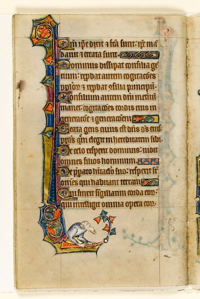 MS 1-2005, fol. 47v: Een grotesk, marginaal decor uit de Macclesfield Psalter, Gebruik van Sarum, Oost-Anglia, c.1330 door English School
