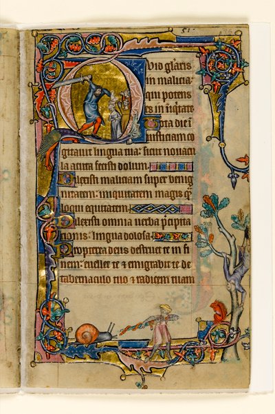MS 1-2005, fol. 76r: Doëg doodt de priesters van Nob, gehistorieerde initiaal uit de Macclesfield Psalter, Gebruik van Sarum, Oost-Anglia, c.1330 door English School
