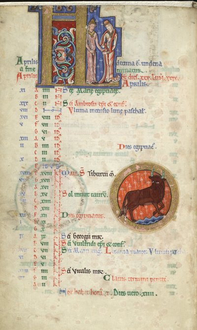 MS Hunter 229 f.2v April, uit de Hunterian Psalter, ca. 1170 door English School