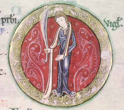 MS Hunter 229 f.4v Maagd, uit de Hunterian Psalter, ca.1170 (detail) door English School