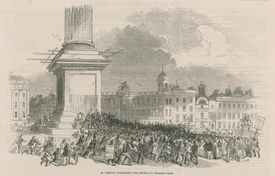 M Kossuth spreekt de mensen toe op Charing Cross door English School