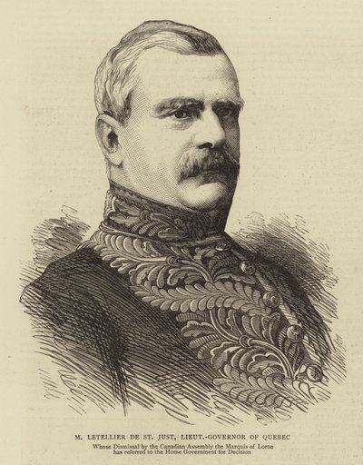 M Letellier de St Just, Luitenant-Gouverneur van Quebec (gravure) door English School