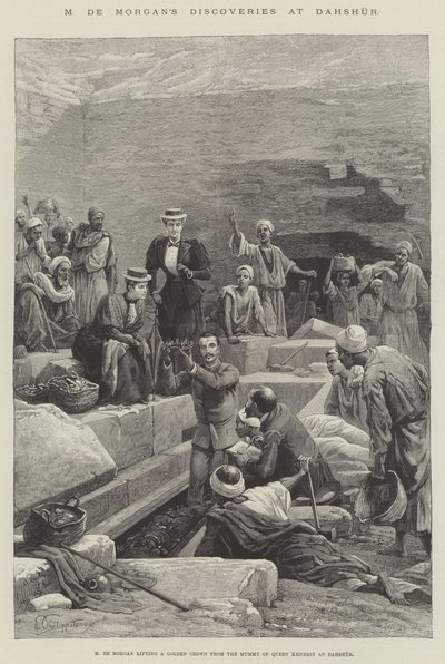 Ontdekkingen van M de Morgan in Dahshur (gravure) door English School