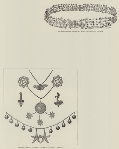 Ontdekkingen van M de Morgan in Dahshur (gravure) door English School