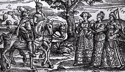 Macbeth, Banquo en de drie heksen, The Historie of Scotlande, 1577 door English School