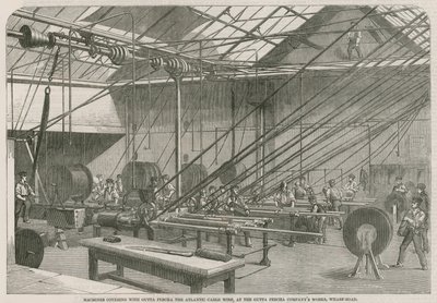 Machines die de Atlantische Kabeldraad met Gutta Percha bedekken door English School