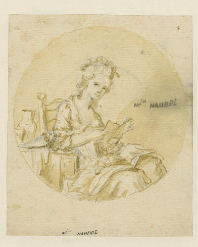 Madame Handel, midden 19e eeuw (pen & inkt en was op papier) door English School